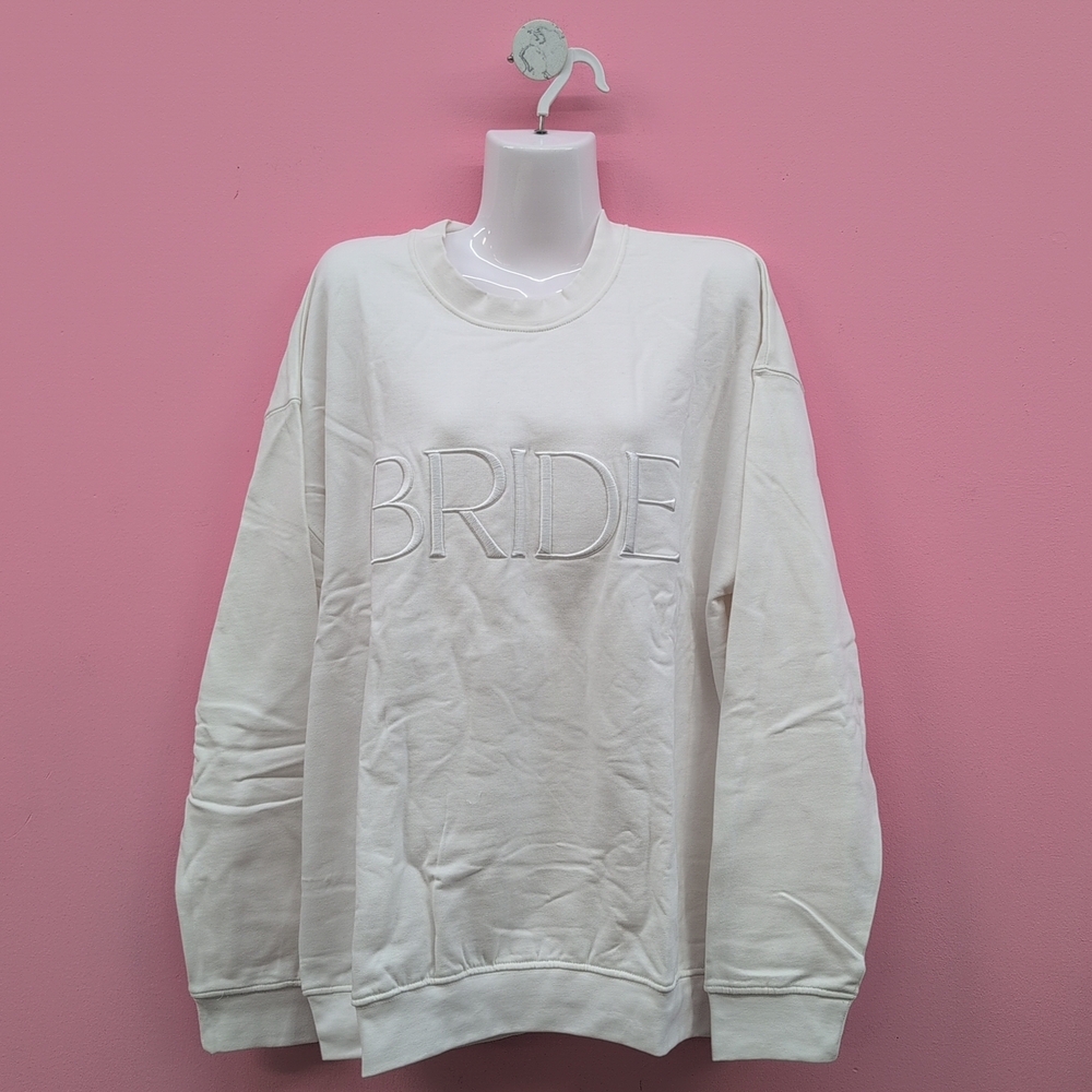 Miss to Mrs Embroidered BRIDE Crew Neck Women's Sweatshirt XL Ivory